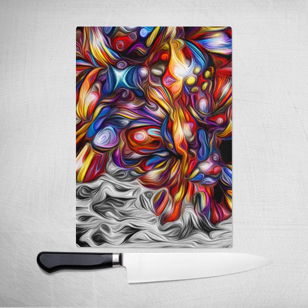 Original Abstract Art on Glass Cutting Board - A Color Adventure